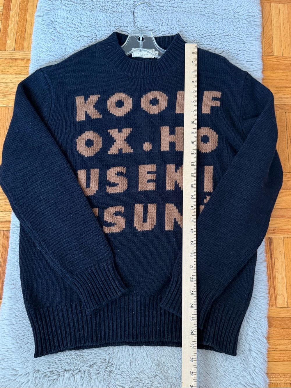 MAISON KITSUNE  Wool Blend Logo Letter Crewneck Sweater Navy Brown Size M - Picture 5 of 6